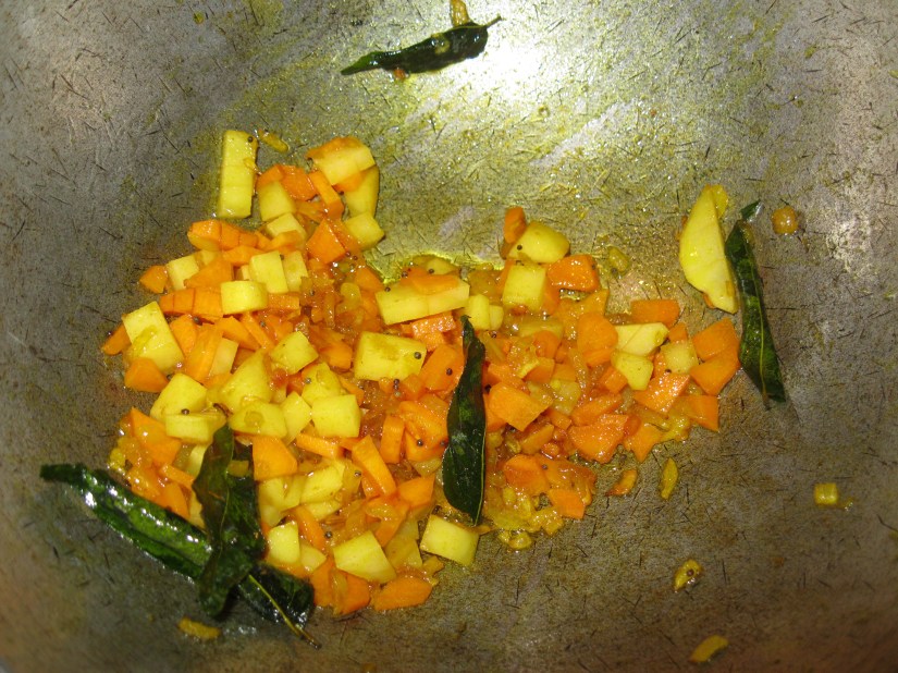 Vegetables begin cooking...